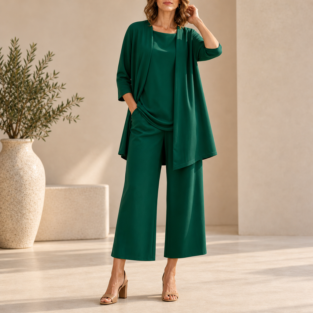 Alicante Wide Leg Three-Piece Set in Green