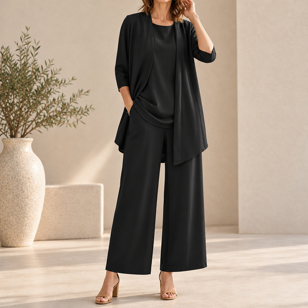 Alicante Wide Leg Three-Piece Set in Black