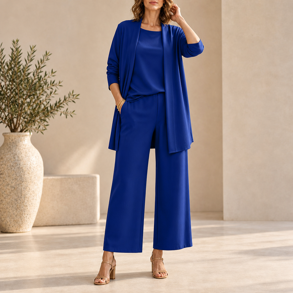 Alicante Wide Leg Three-Piece Set in Blue