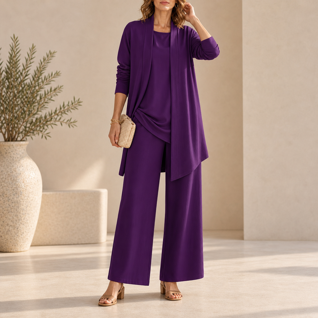 Alicante Wide Leg Three-Piece Set in Purple