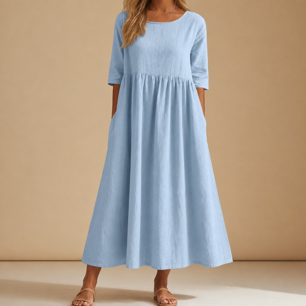 Amarante Cotton Midi Dress in Sky Blue