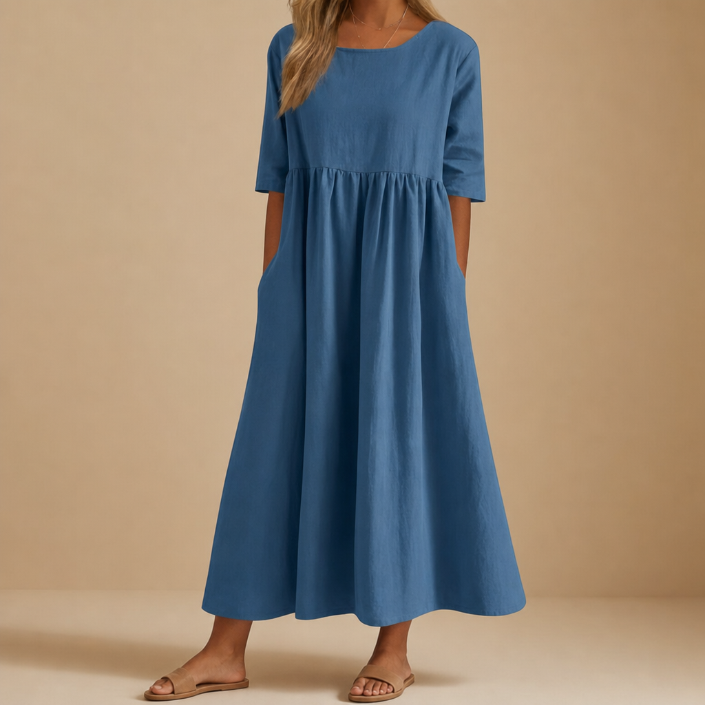 Amarante Cotton Midi Dress in Blue