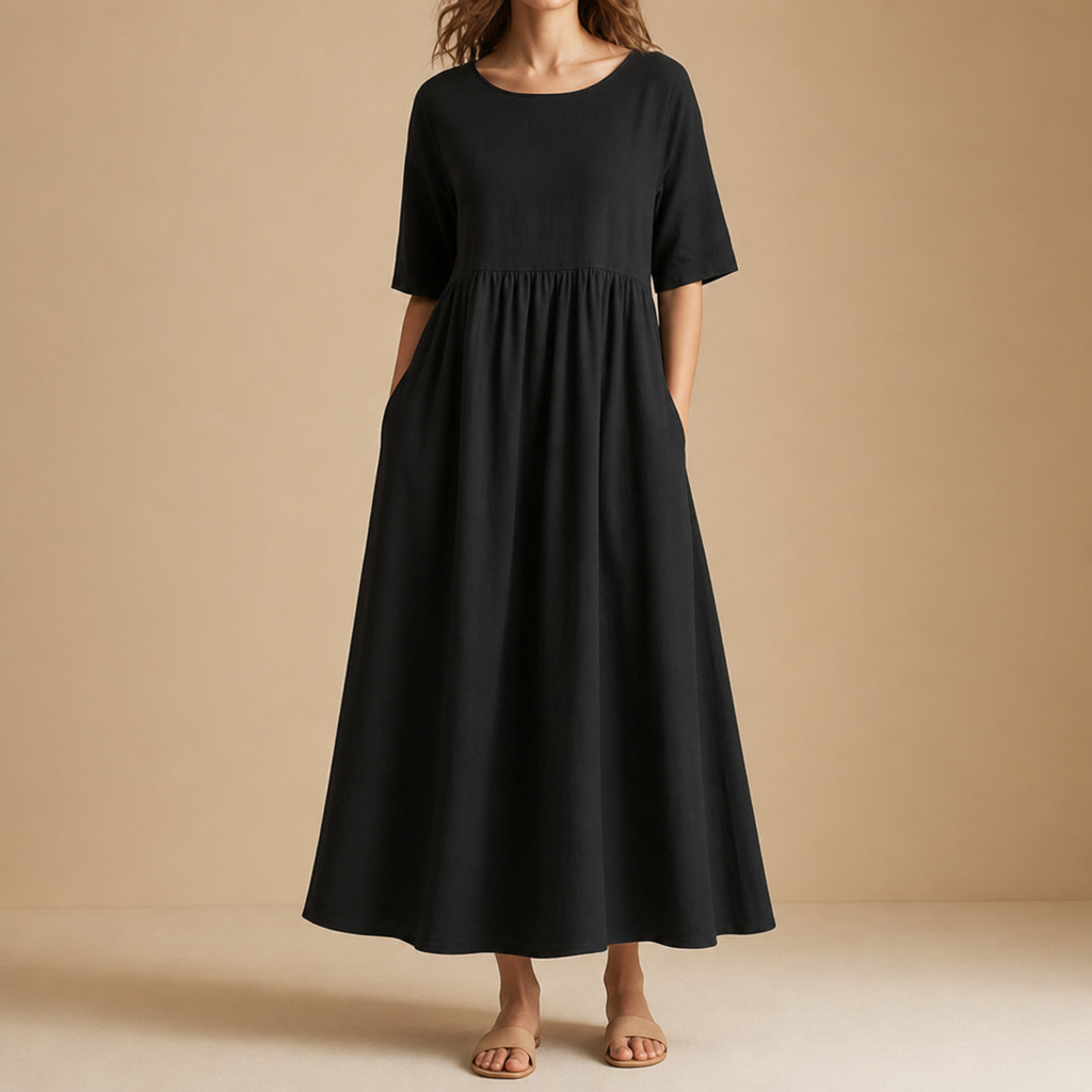 Amarante Cotton Midi Dress in Black