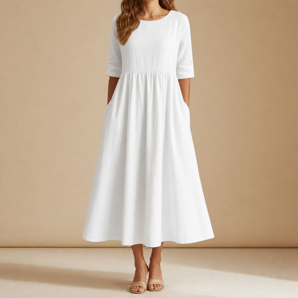 Amarante Cotton Midi Dress in White
