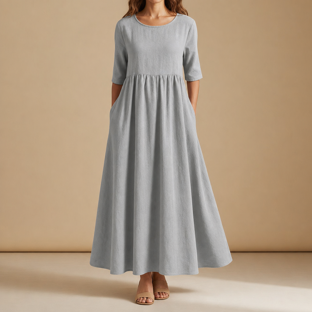Amarante Cotton Midi Dress in Light Gray