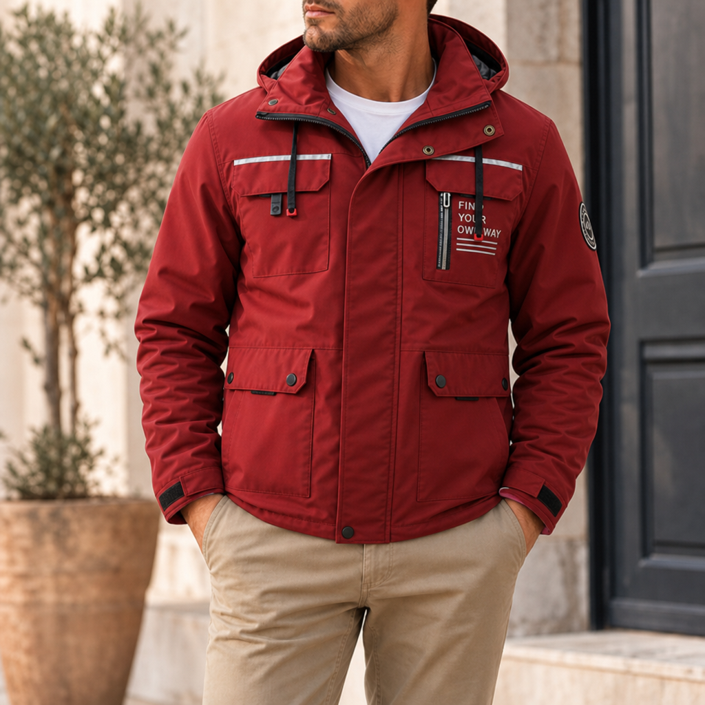 Amarante Hooded Outdoor Jacket in Crimson Red