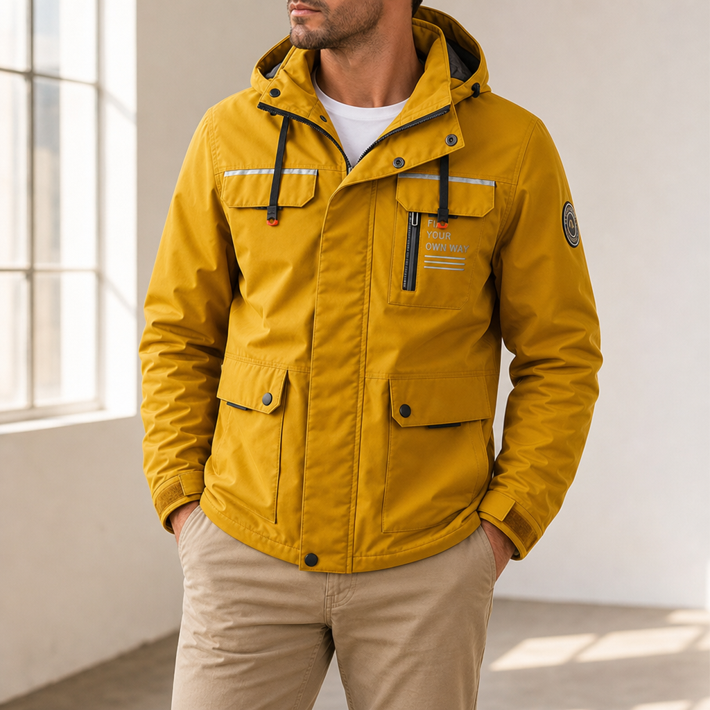 Amarante Hooded Outdoor Jacket in Mustard Yellow