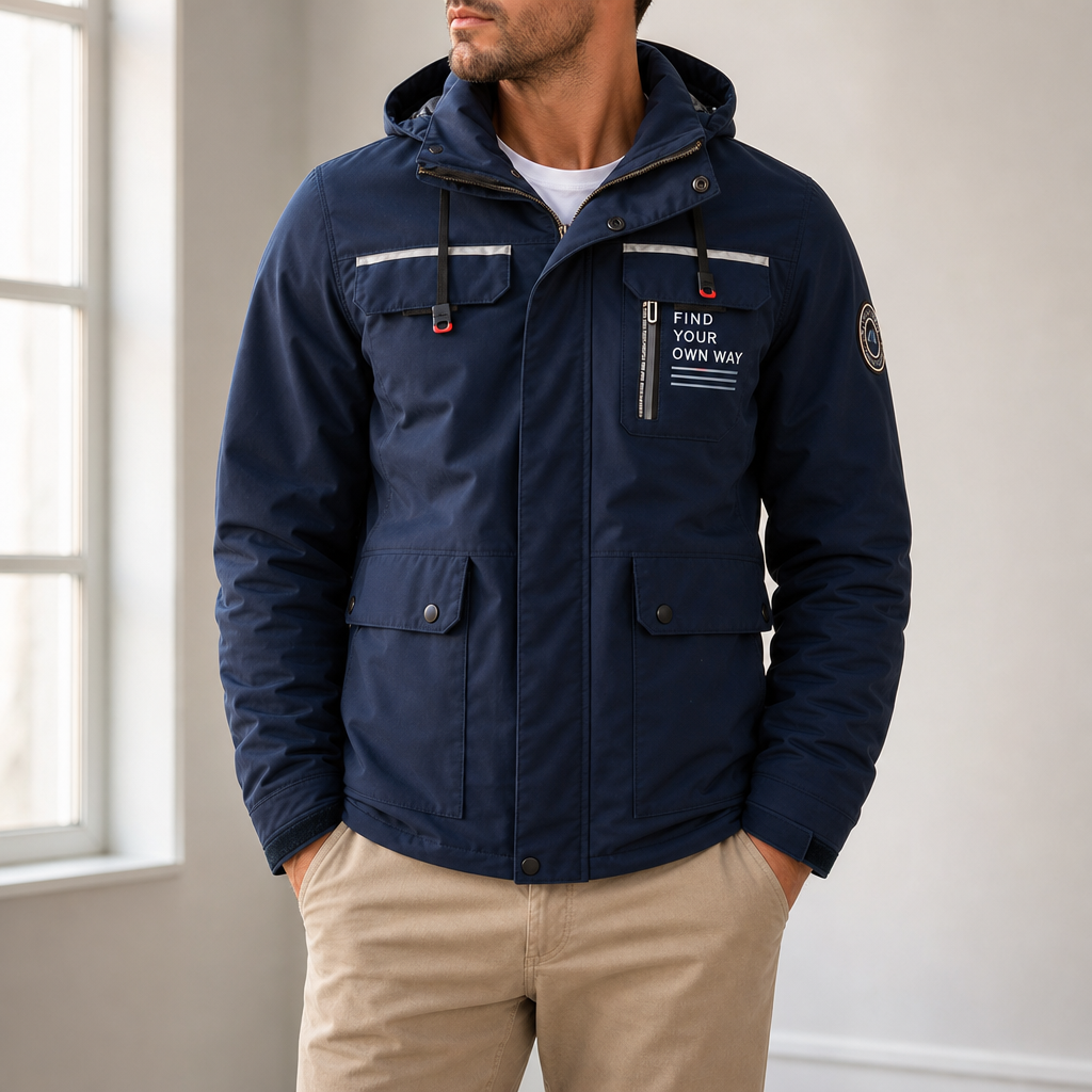 Amarante Hooded Outdoor Jacket in Navy Blue