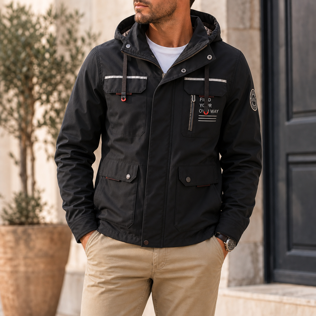 Amarante Hooded Outdoor Jacket in Onyx Black