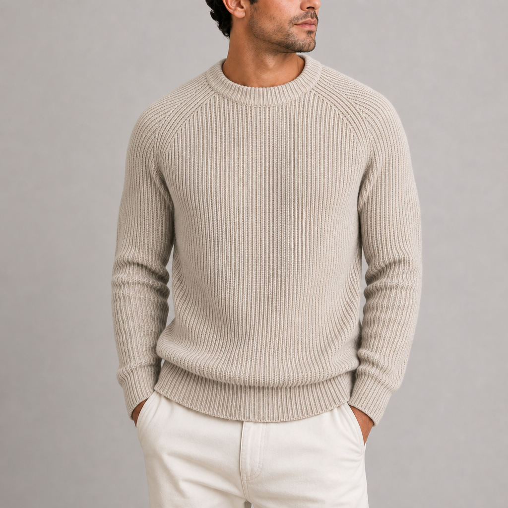 Amorgos Fisherman Rib Knit Sweater in Apricot