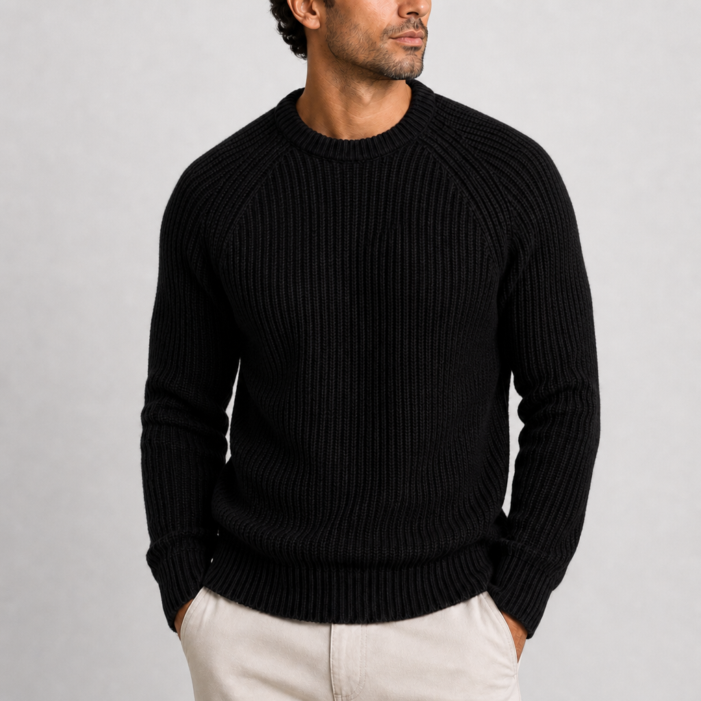 Amorgos Fisherman Rib Knit Sweater in Black