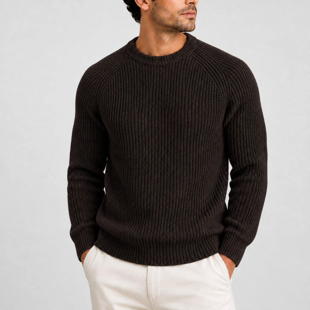 Amorgos Fisherman Rib Knit Sweater in Brown