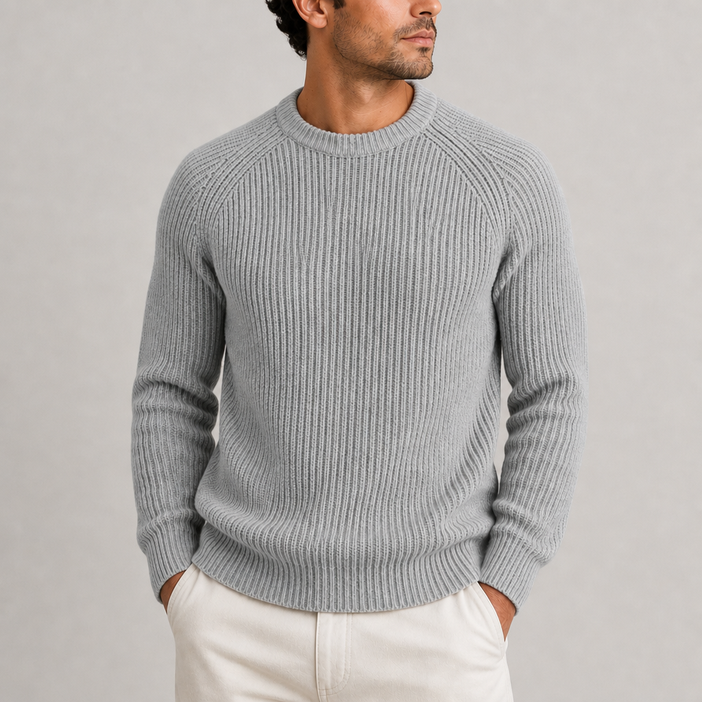 Amorgos Fisherman Rib Knit Sweater in Grey