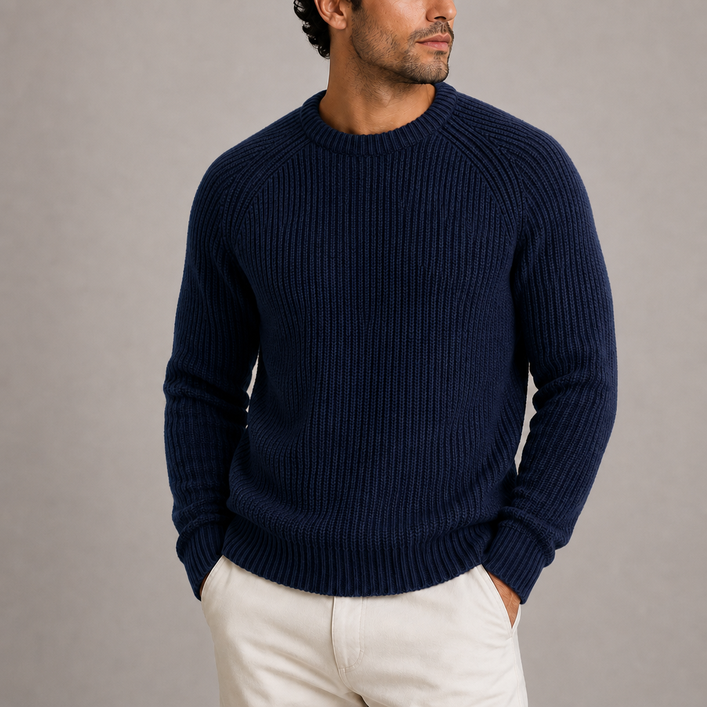 Amorgos Fisherman Rib Knit Sweater in Navy