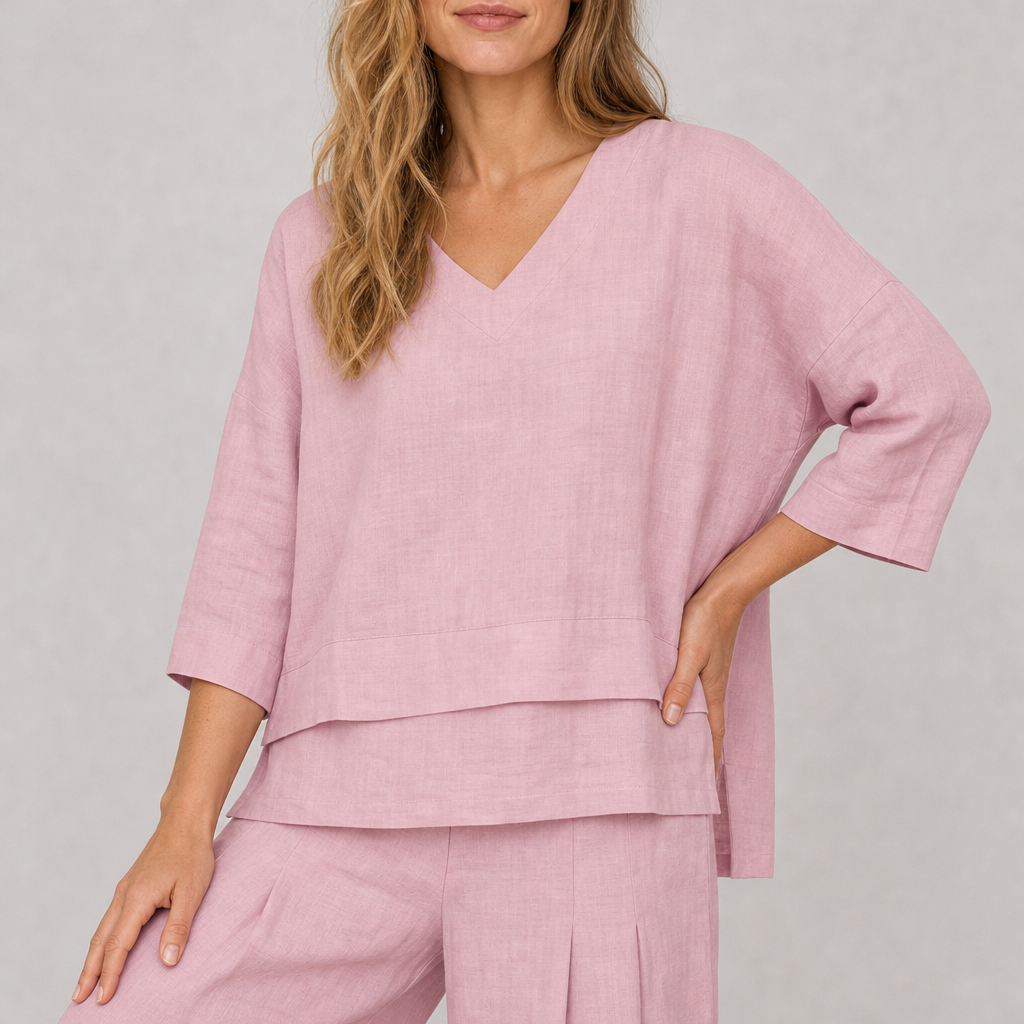 Andros Layered Hem Linen Top in Rosa