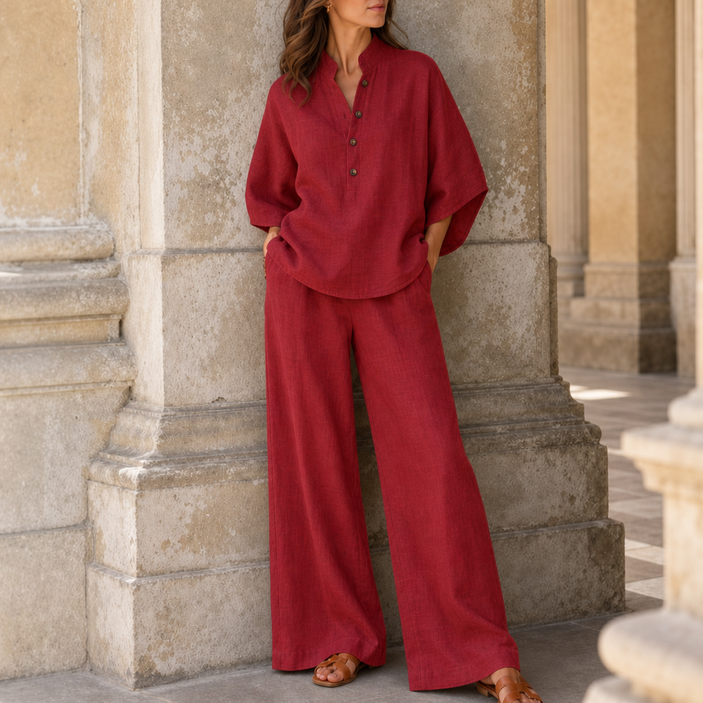 Arles Linen Wide-Leg Set in Red