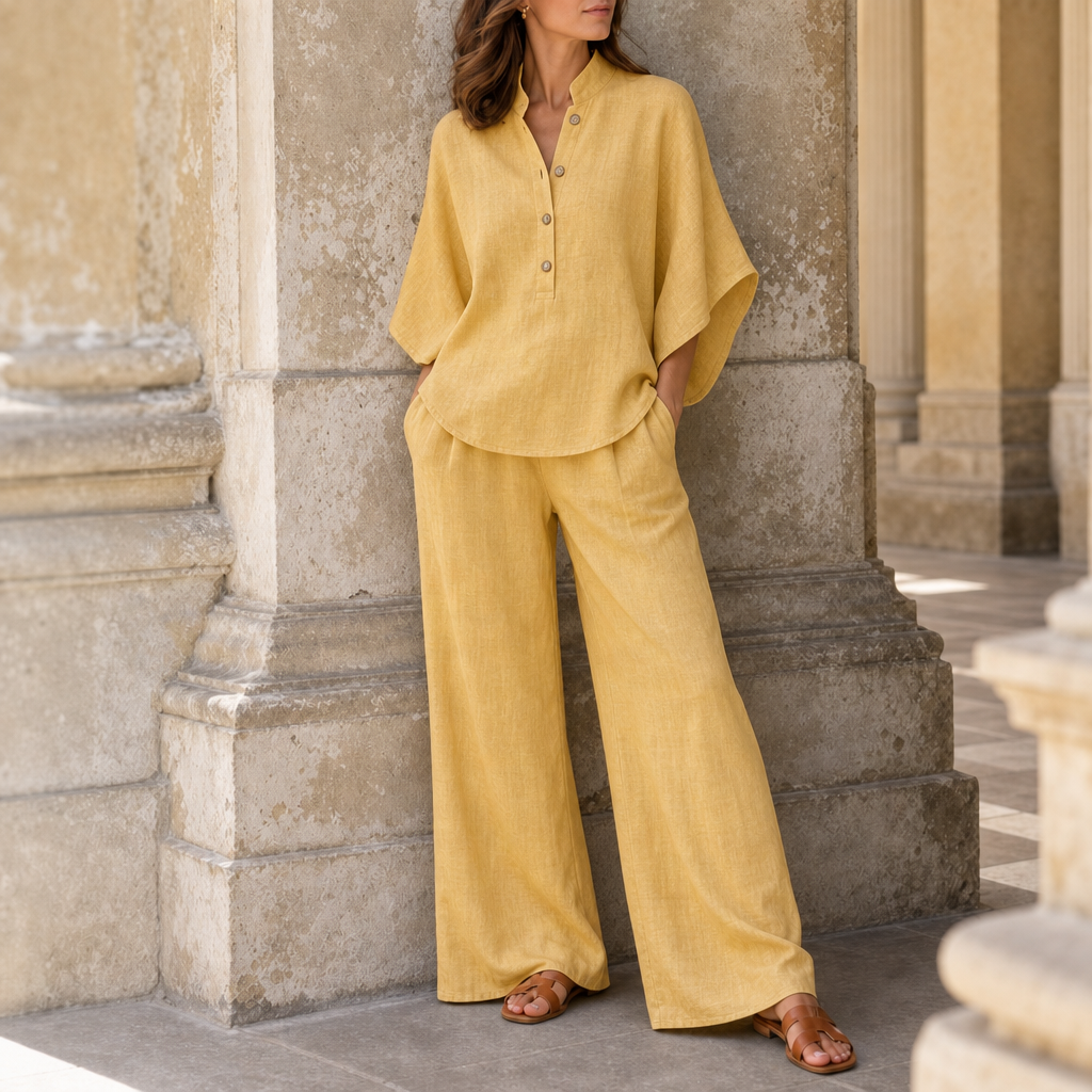 Arles Linen Wide-Leg Set in Yellow