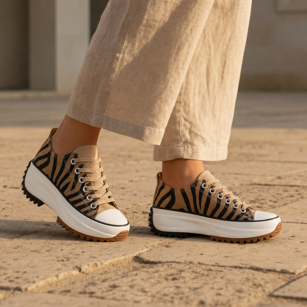 Assisi Orthopedic Animal Print Platform Sneakers in Tiger Print