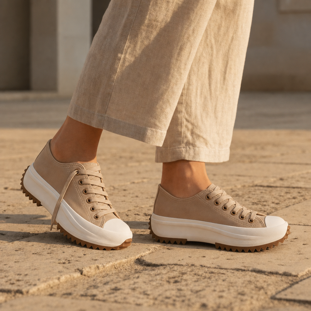 Assisi Orthopedic Animal Print Platform Sneakers in Light Tan