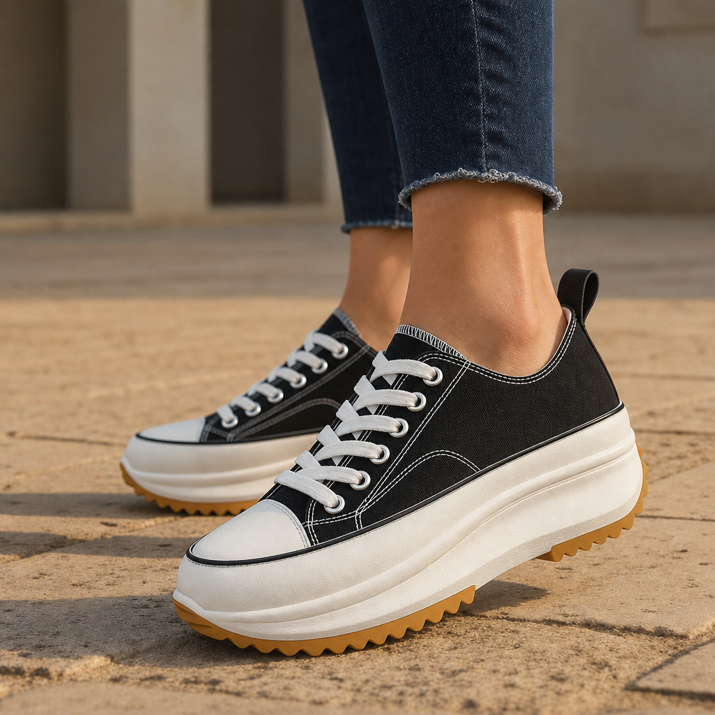Assisi Orthopedic Animal Print Platform Sneakers in Classic Black