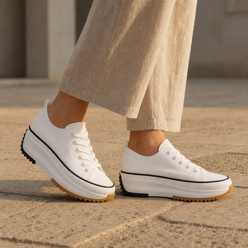 Assisi Orthopedic Animal Print Platform Sneakers in White Snow
