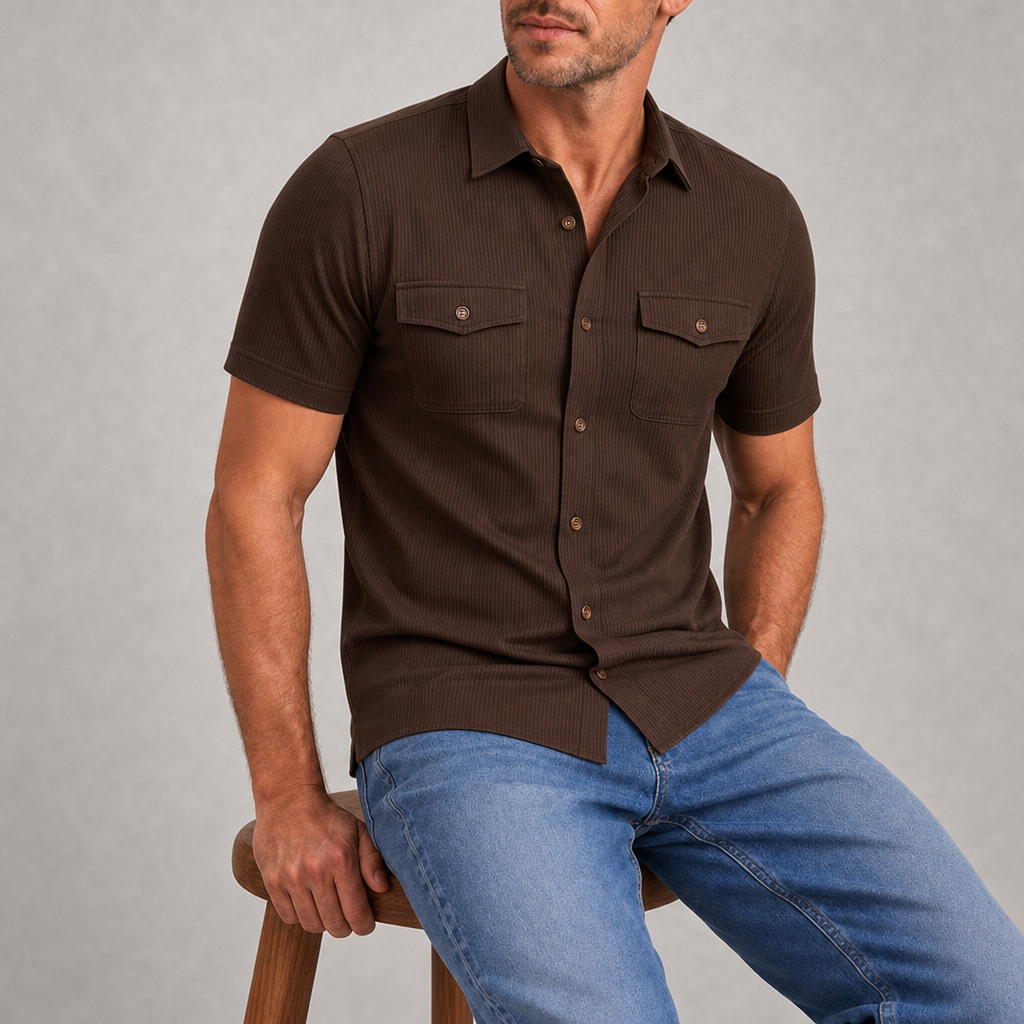 Astypalaia Ribbed Pocket Button Shirt in Brown