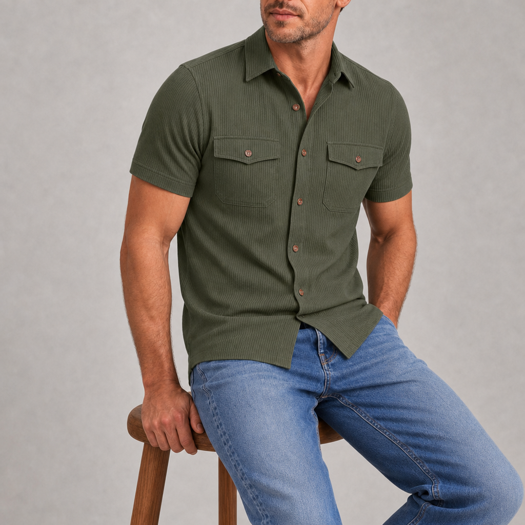 Astypalaia Ribbed Pocket Button Shirt in Green