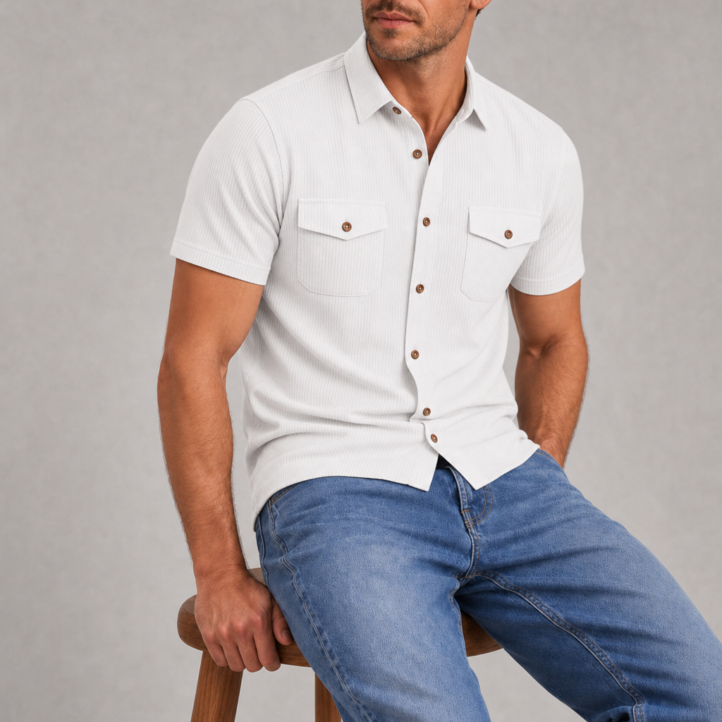 Astypalaia Ribbed Pocket Button Shirt in White