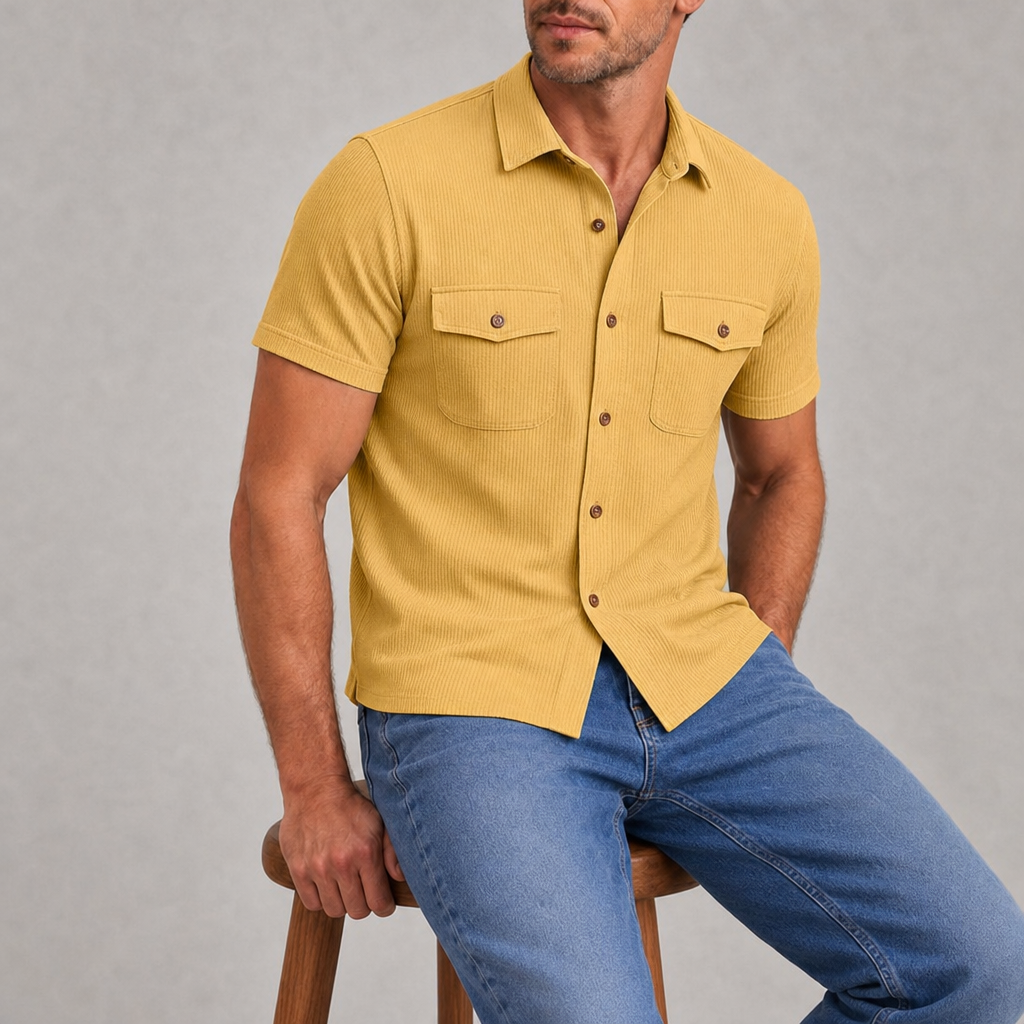 Astypalaia Ribbed Pocket Button Shirt in Yellow