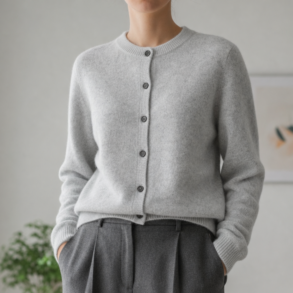 Avignon Cashmere Knit Cardigan in Light Gray