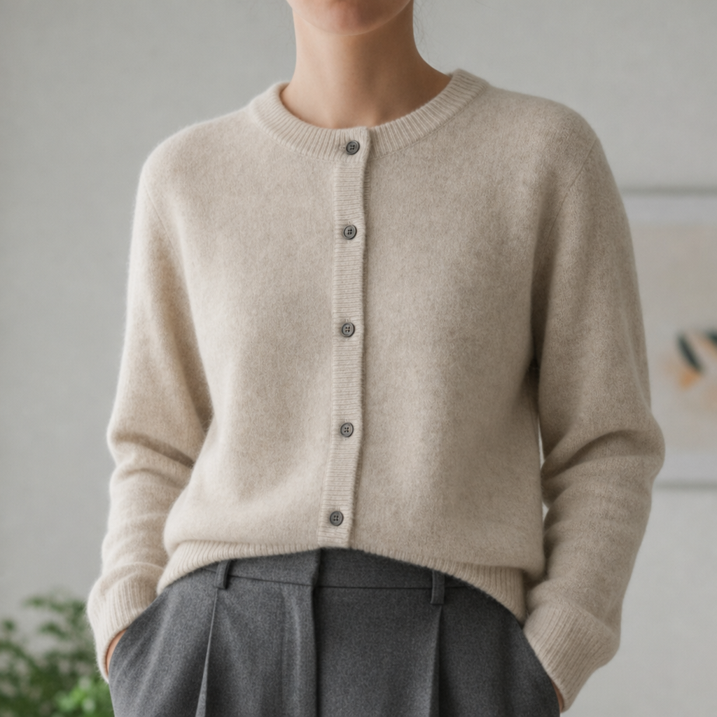 Avignon Cashmere Knit Cardigan in Beige