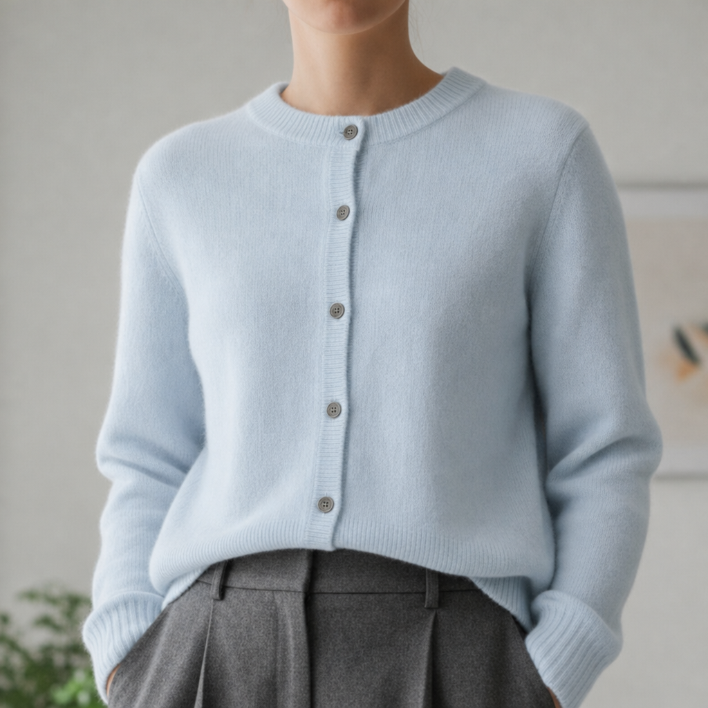 Avignon Cashmere Knit Cardigan in Baby Blue