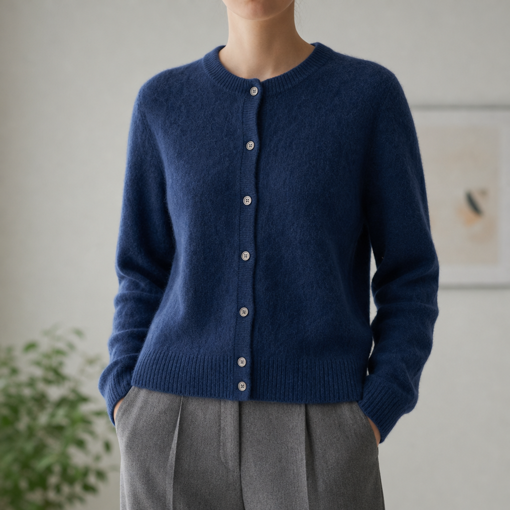 Avignon Cashmere Knit Cardigan in Navy Blue