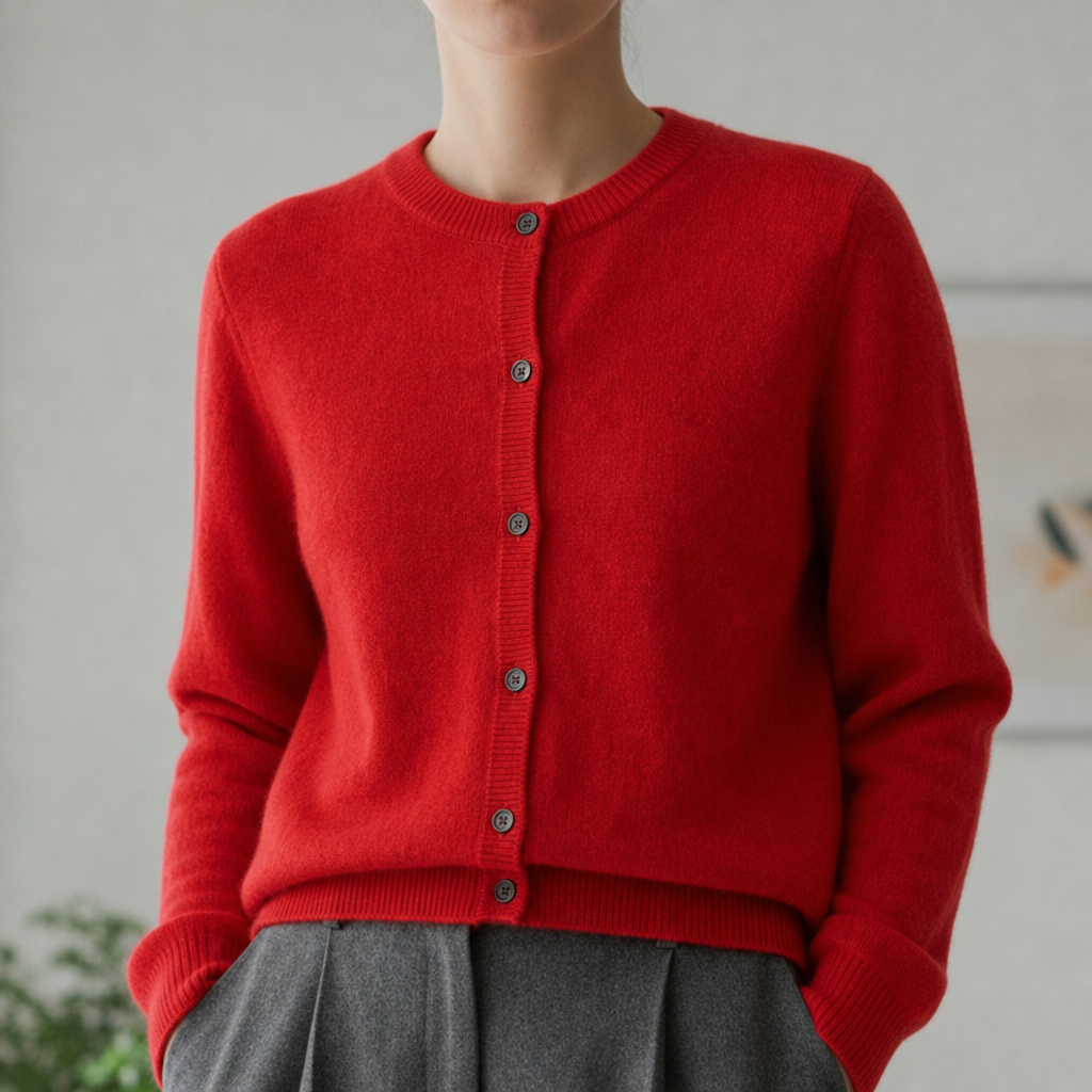 Avignon Cashmere Knit Cardigan in Red