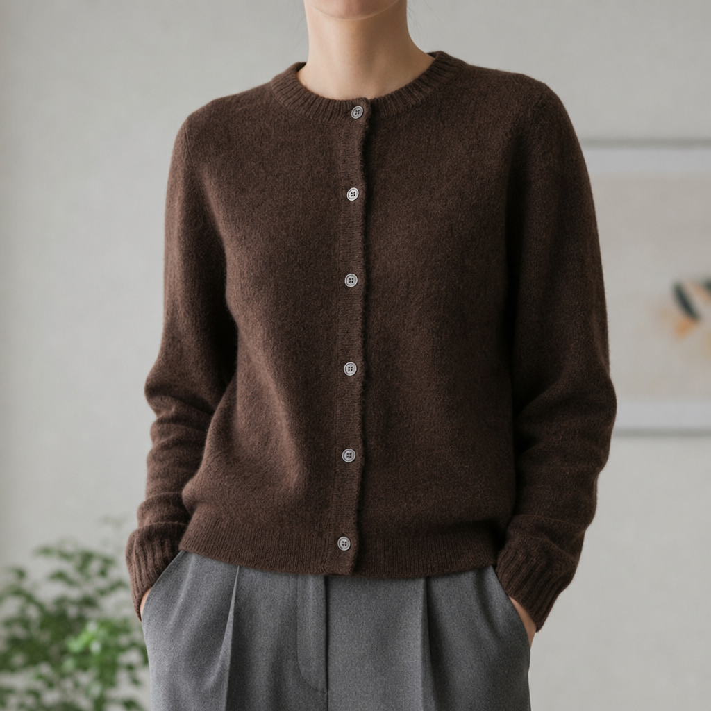 Avignon Cashmere Knit Cardigan in Brown
