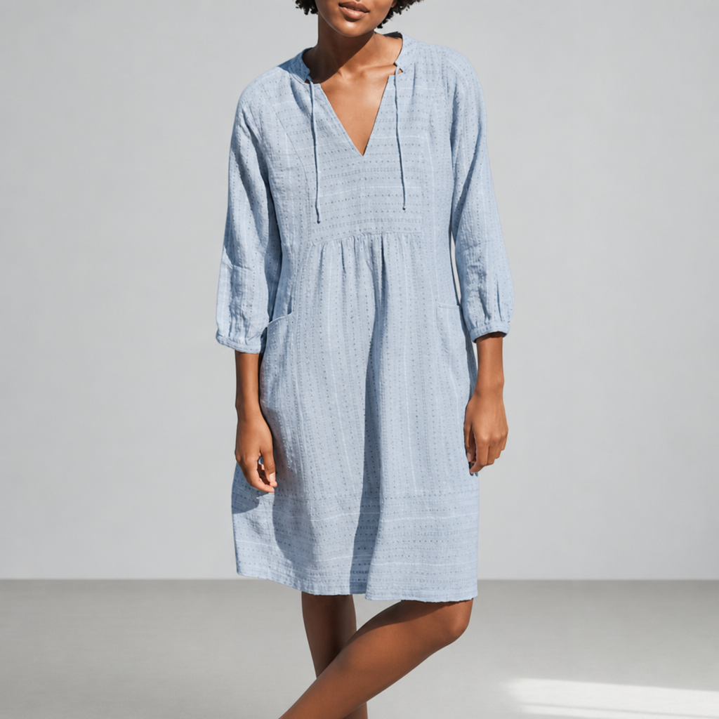 Baeza Boho V-Neck Dress in Blue