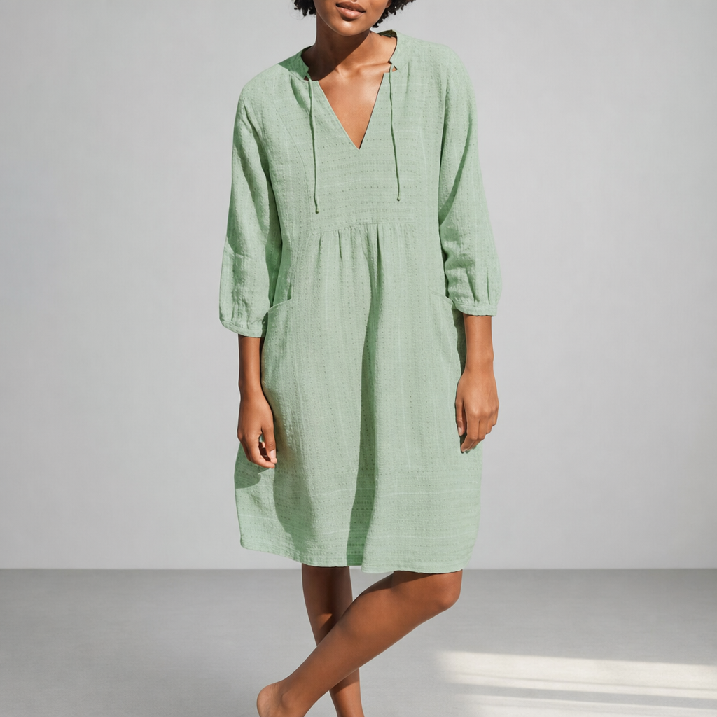 Baeza Boho V-Neck Dress in Green