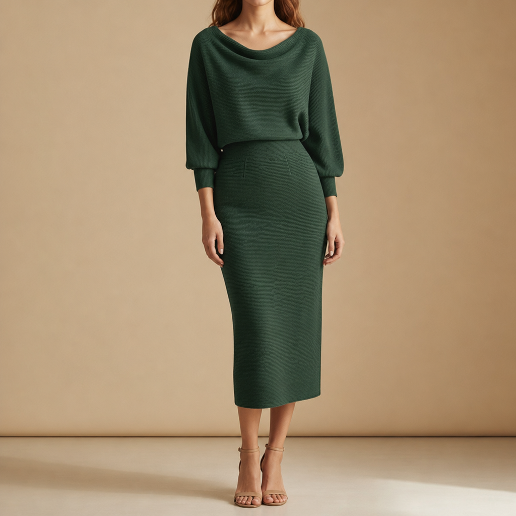 Bergamo Draped Knit Midi Dress in Green
