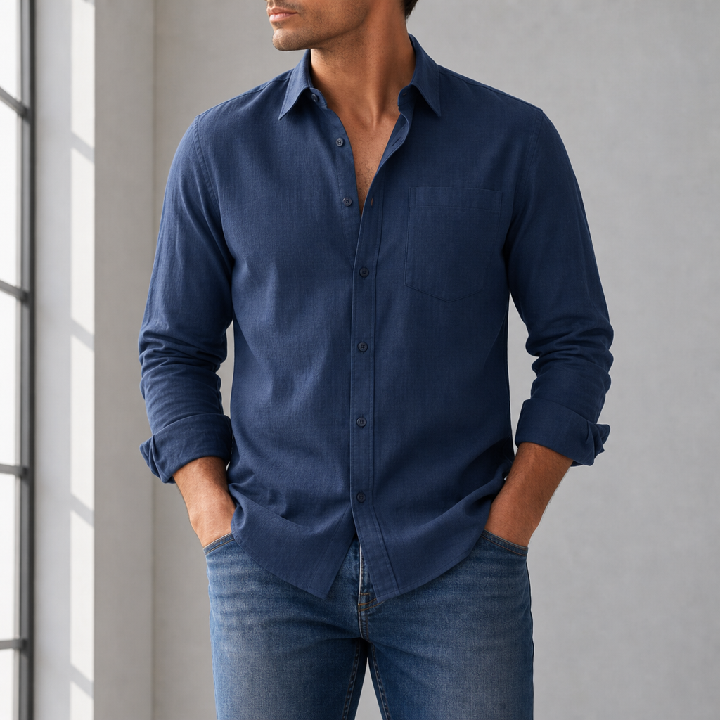 Bilbao Linen Blend Shirt in Dark Blue
