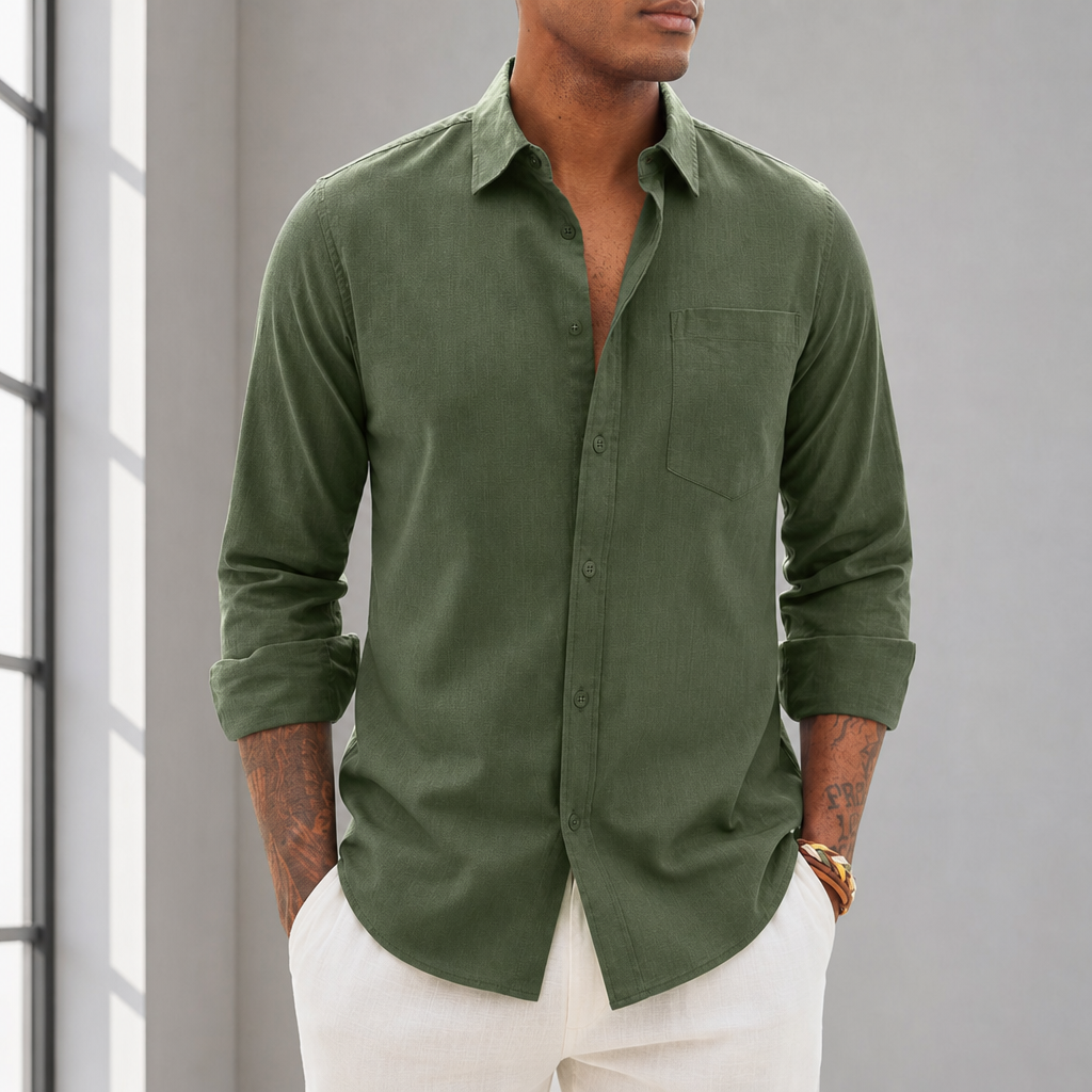 Bilbao Linen Blend Shirt in Olive