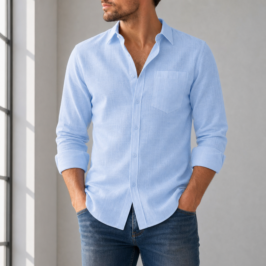 Bilbao Linen Blend Shirt in Sky Blue