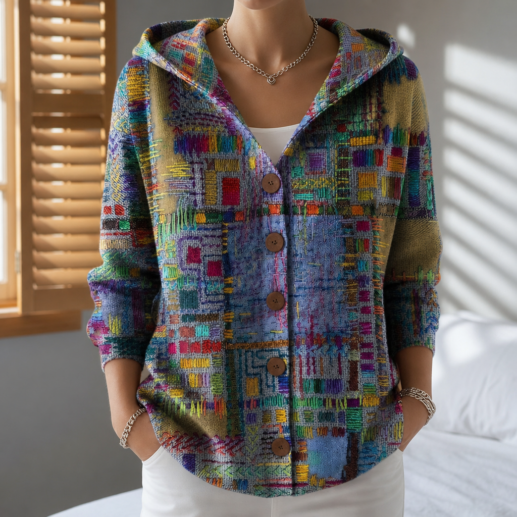 Bolzano Abstract Print Hooded Cardigan in Purple