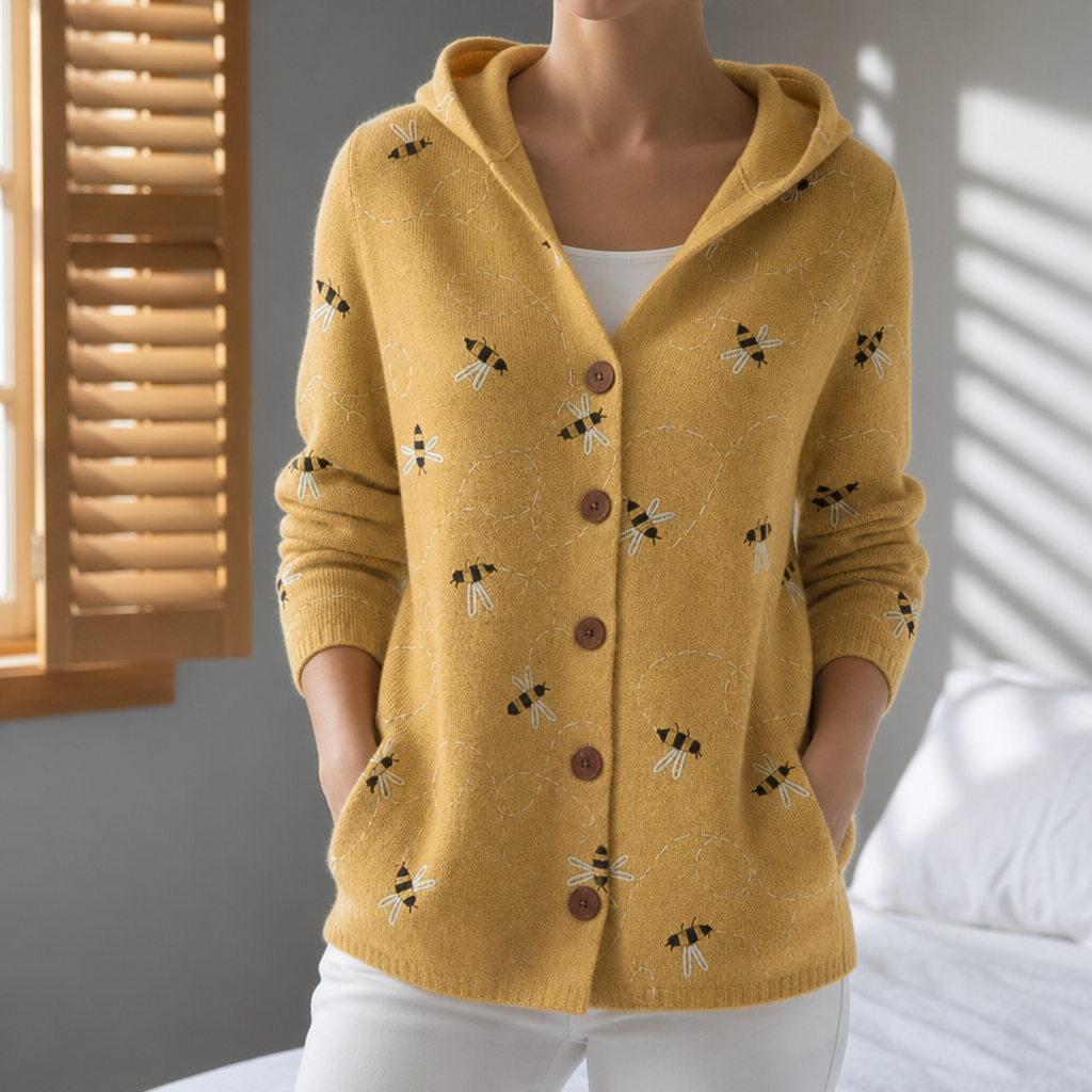 Bolzano Abstract Print Hooded Cardigan in Yellow