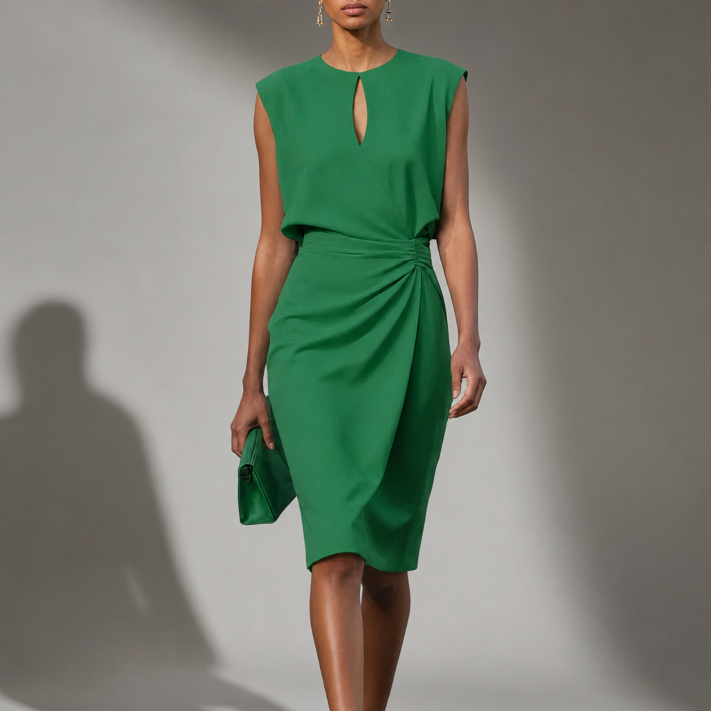 Cadaques Ruched Wrap Midi Dress in Green