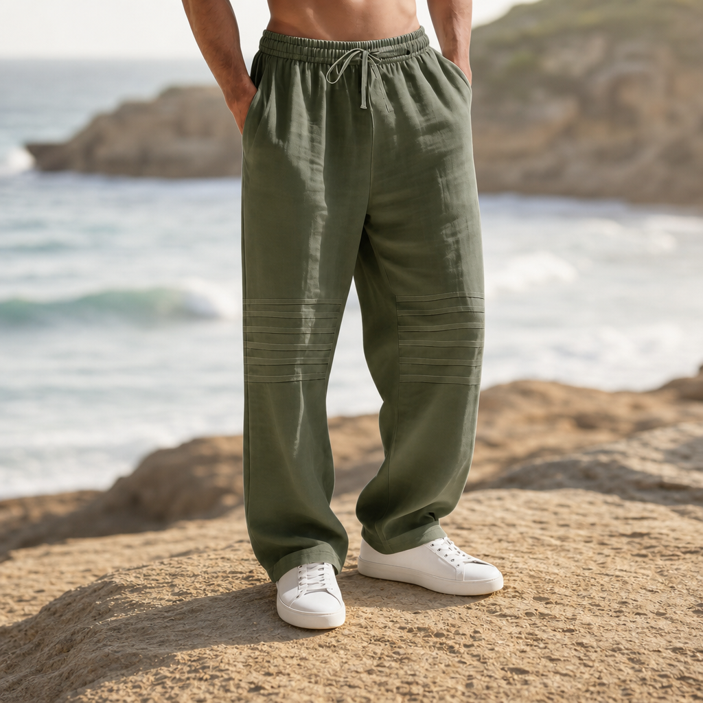 Capri Relaxed Linen Drawstring Pants in Army green