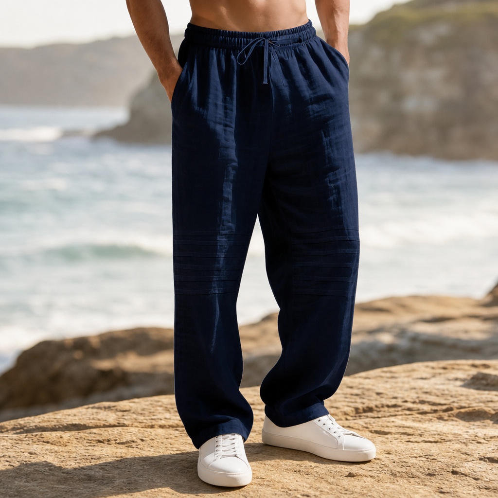 Capri Relaxed Linen Drawstring Pants in Navy