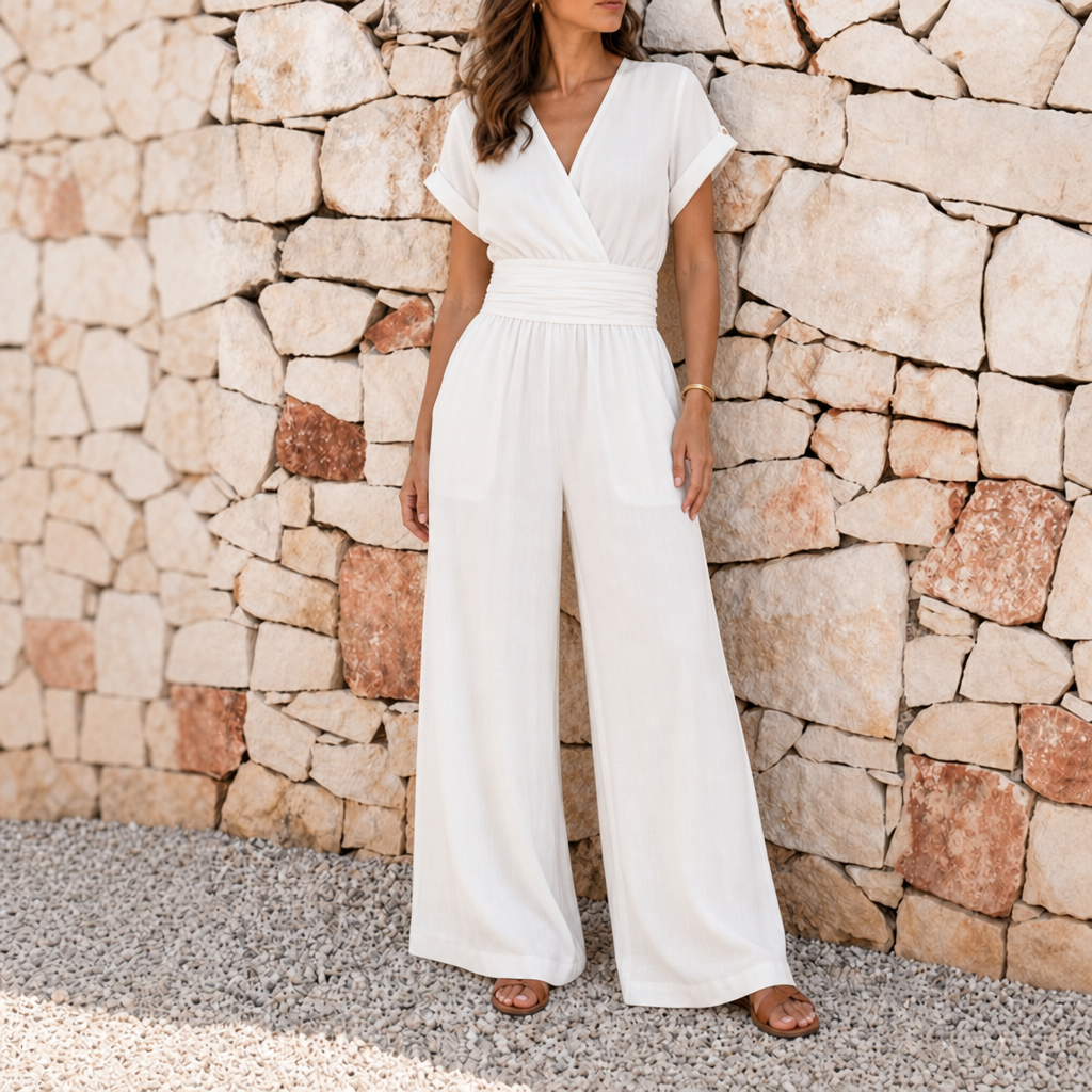 Ceret Cross Front Wide-Leg Jumpsuit in White