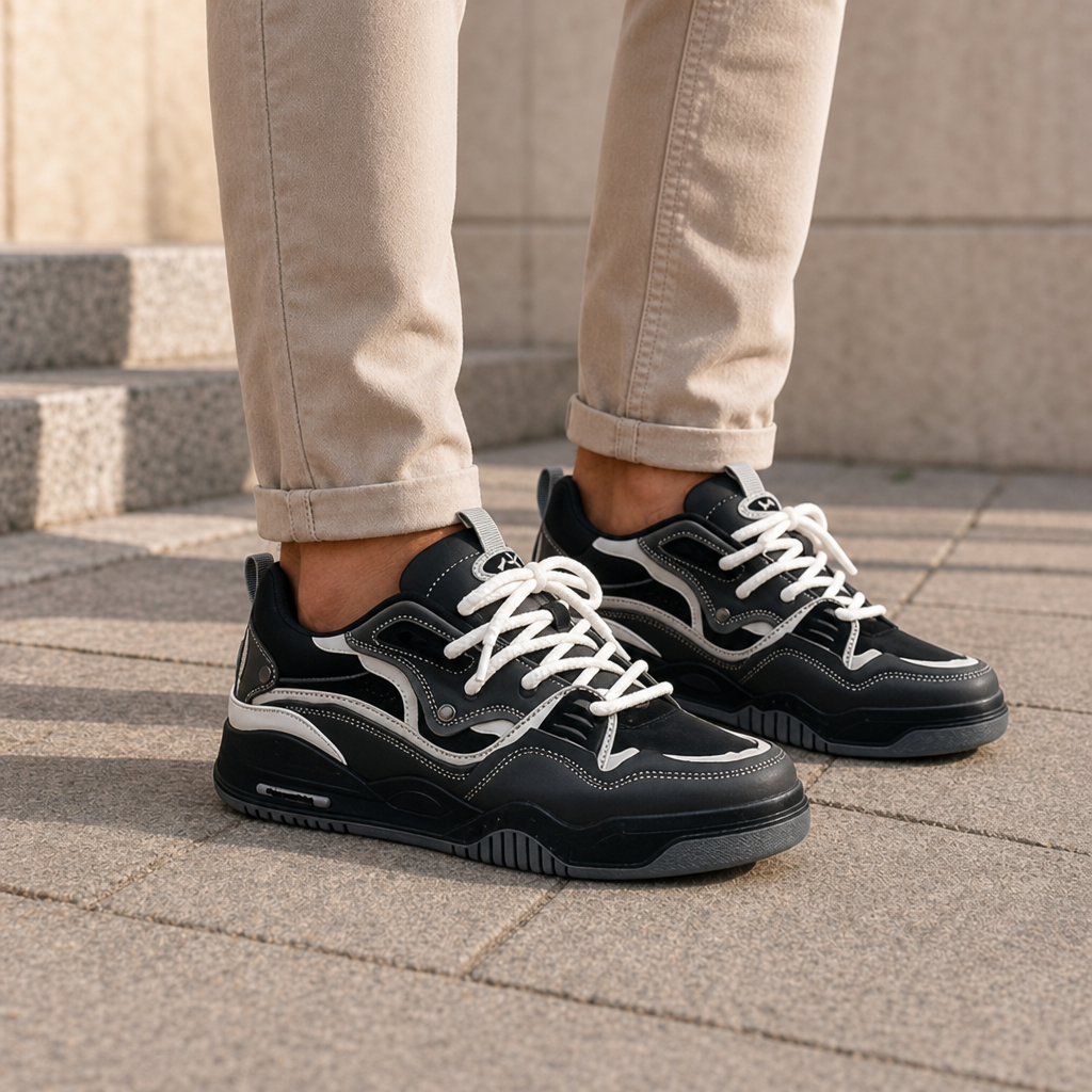 Chania Chunky Lace-Up Sneakers in Black
