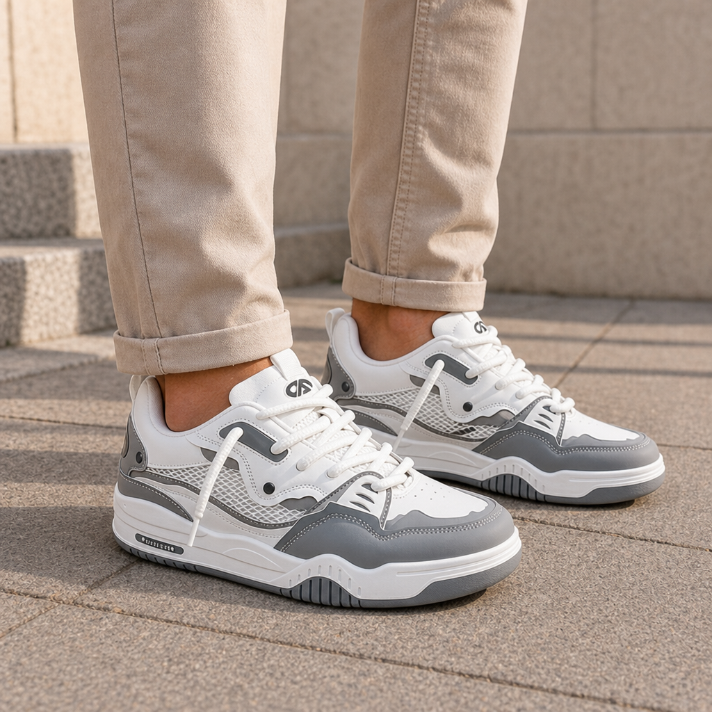 Chania Chunky Lace-Up Sneakers in Gray