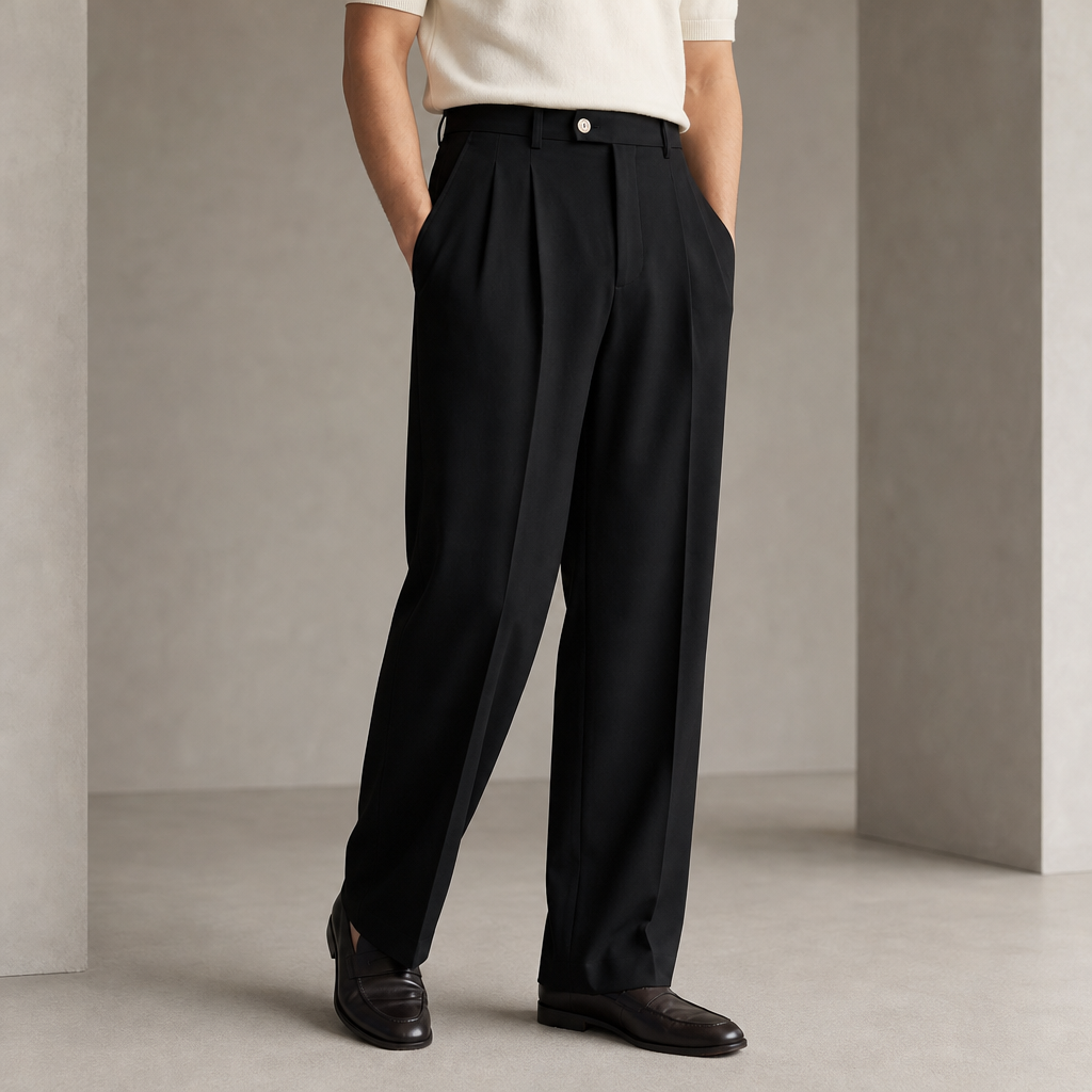 Chianti Pleated Wide-Leg Pants in Black